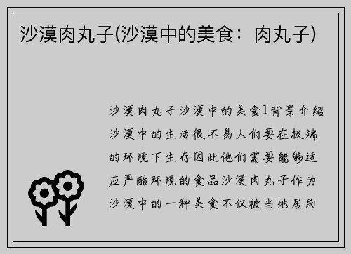沙漠肉丸子(沙漠中的美食：肉丸子)